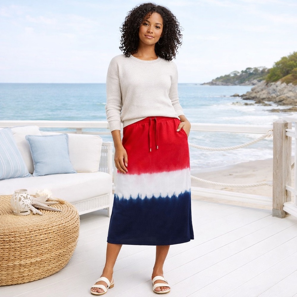 Lauren Ralph Lauren Red White Blue Tie-Dye Knit Midi Skirt | Nautical Summer